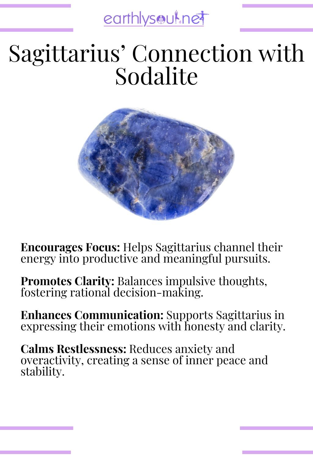 Sodalite crystal, encouraging focus and promoting clarity, perfect for sagittarius zodiac signs overcoming challenges.