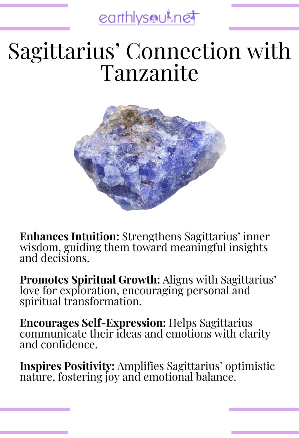Tanzanite crystal, enhancing intuition and promoting spiritual growth, perfect for sagittarius zodiac signs.