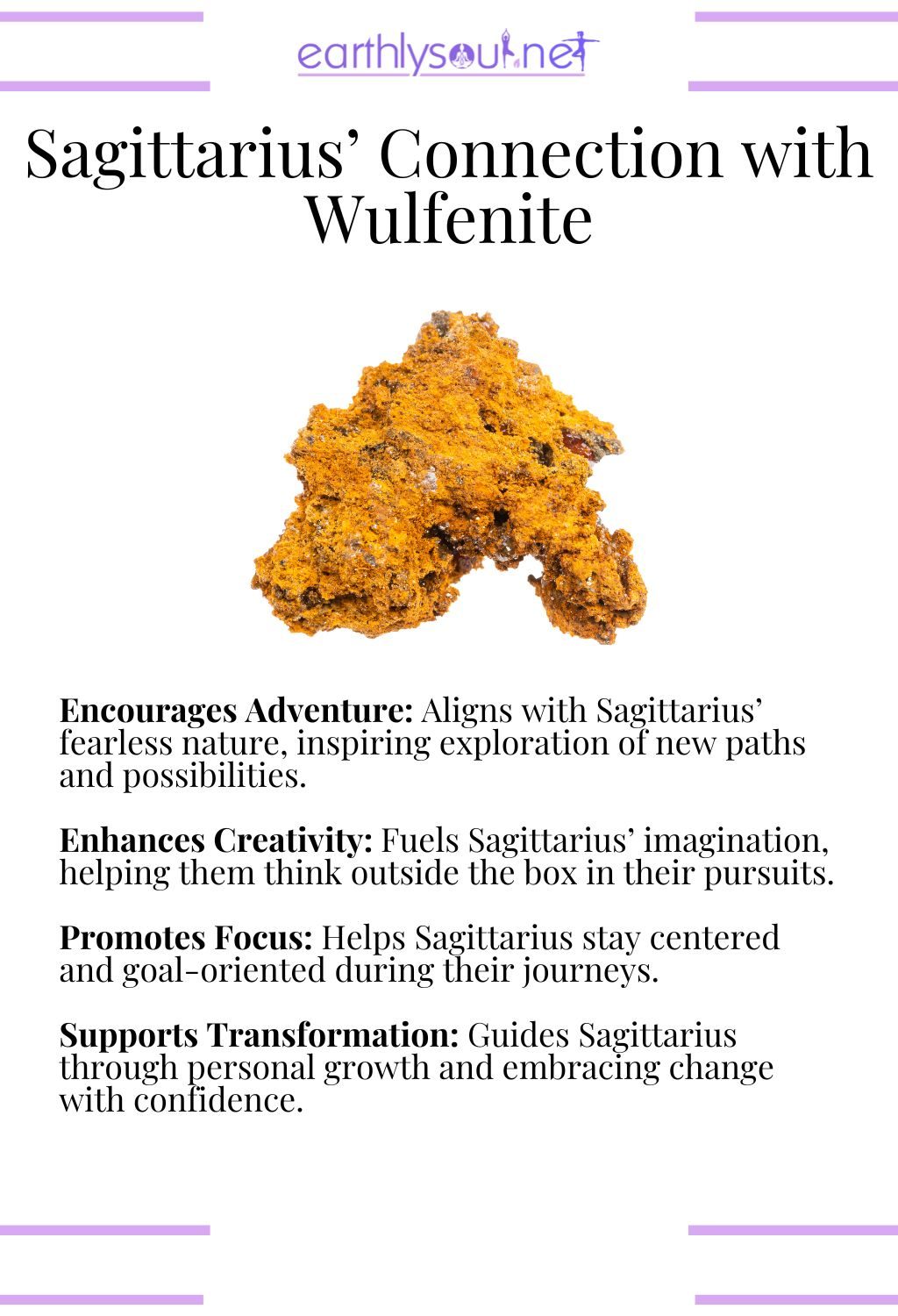 Wulfenite crystal, encouraging adventure and enhancing creativity, perfect for adventurous sagittarius zodiac signs.