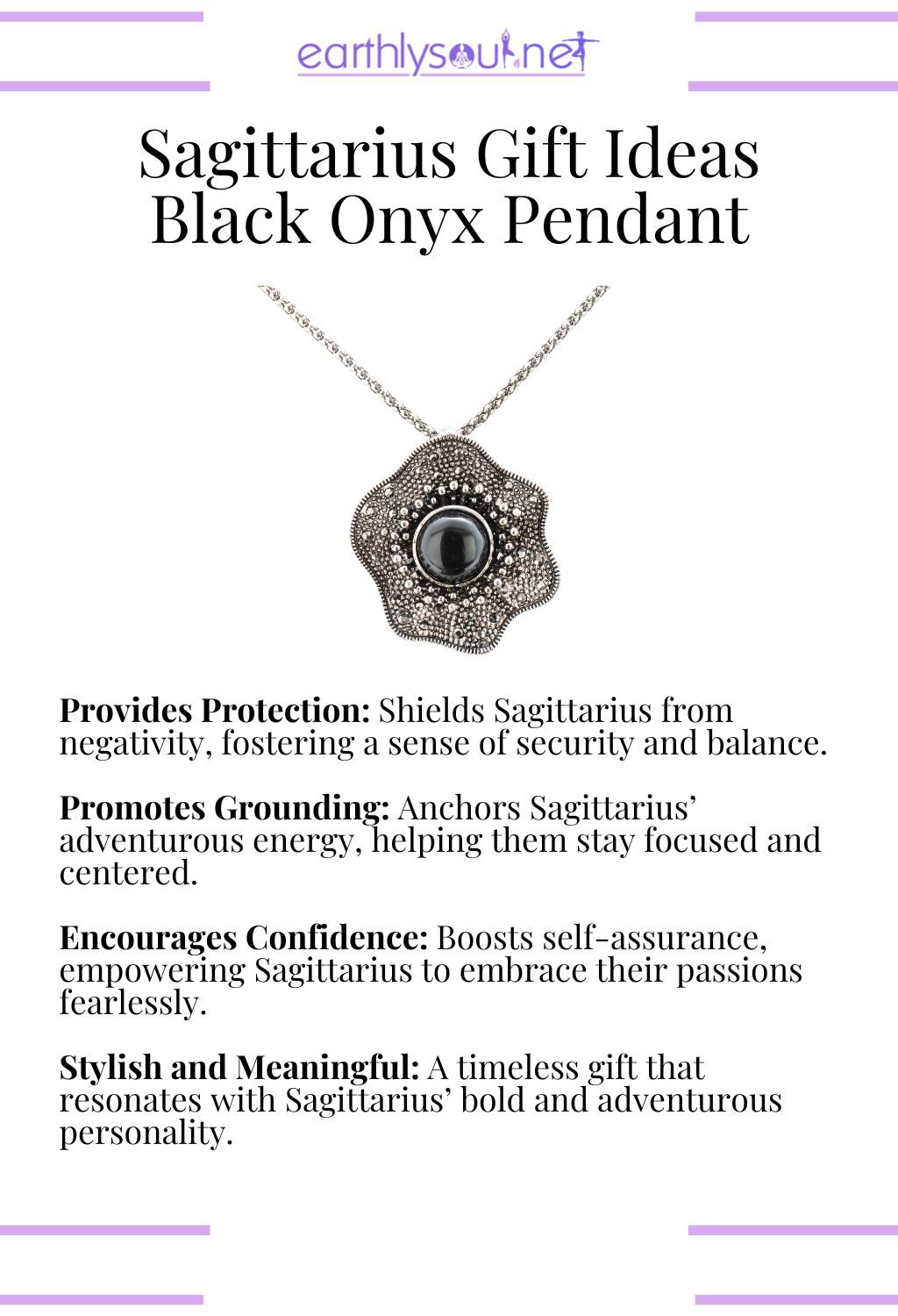 Black onyx pendant, providing protection and grounding, perfect as a gift for sagittarius zodiac signs.