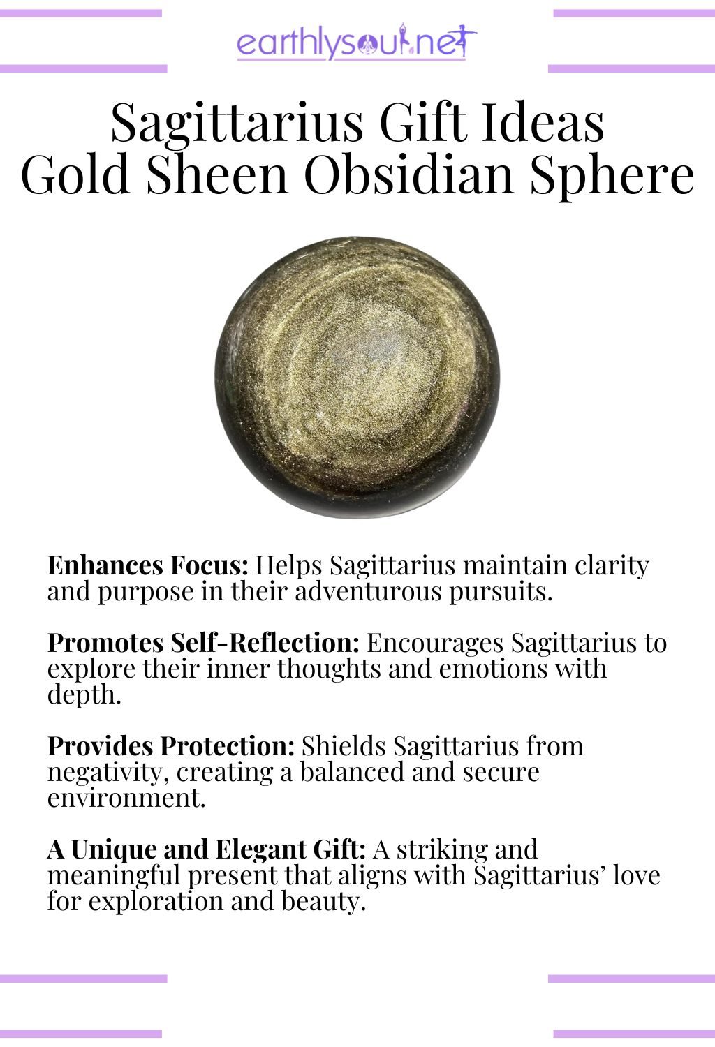 Gold sheen obsidian sphere, enhancing focus and promoting self-reflection, ideal as a gift for sagittarius zodiac signs.
