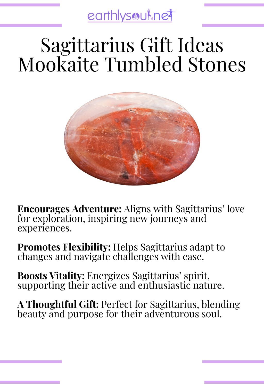 Mookaite tumbled stones, encouraging adventure and promoting flexibility, perfect as a gift for sagittarius zodiac signs.