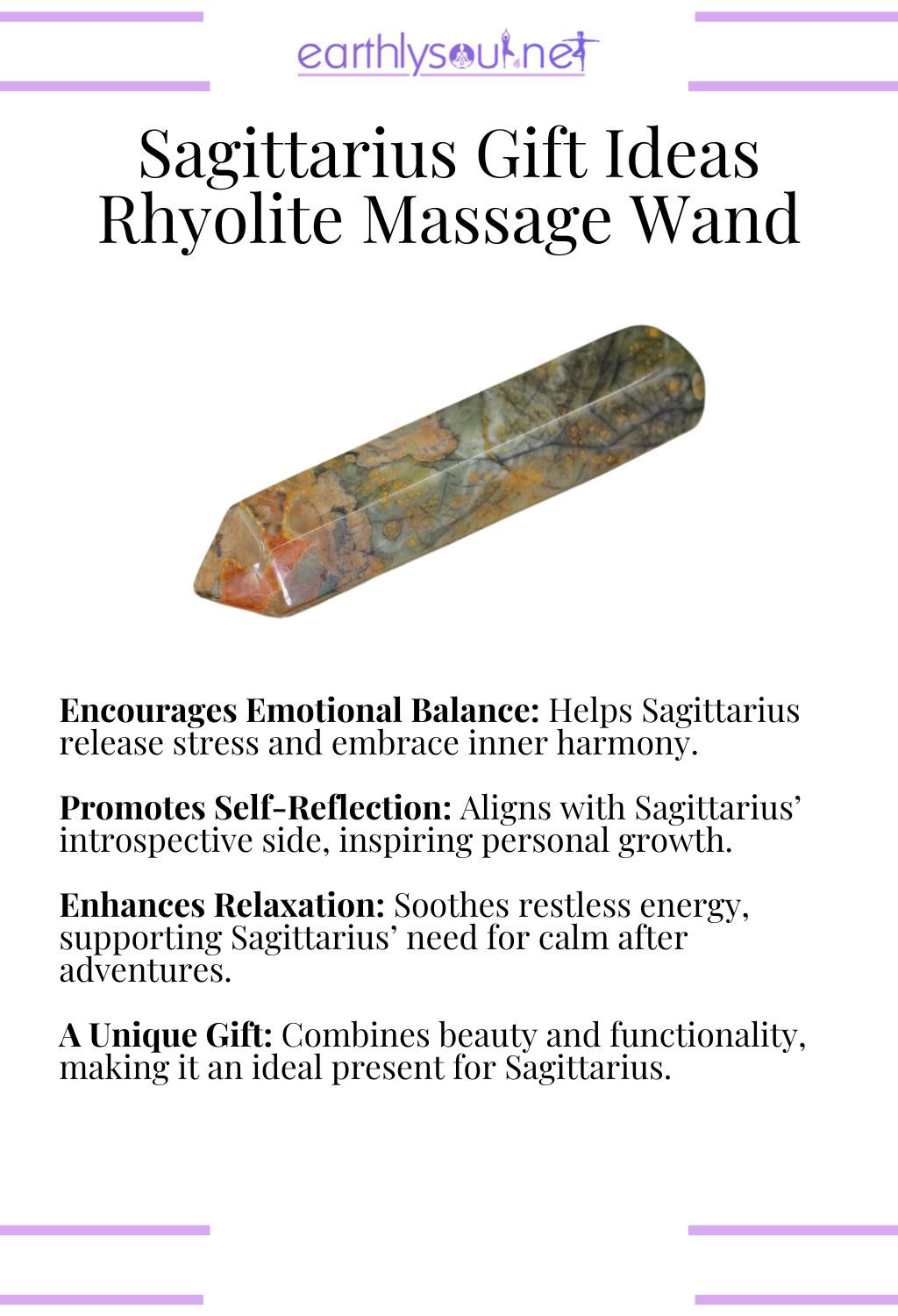 Rhyolite massage wand, encouraging emotional balance and relaxation, perfect as a gift for sagittarius zodiac signs.