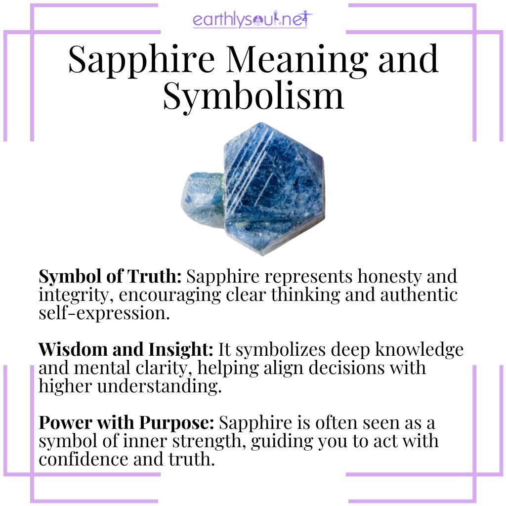 Sapphire meaning and symbolism – a wisdom crystal symbolizing truth, clarity, integrity, and inner strength.