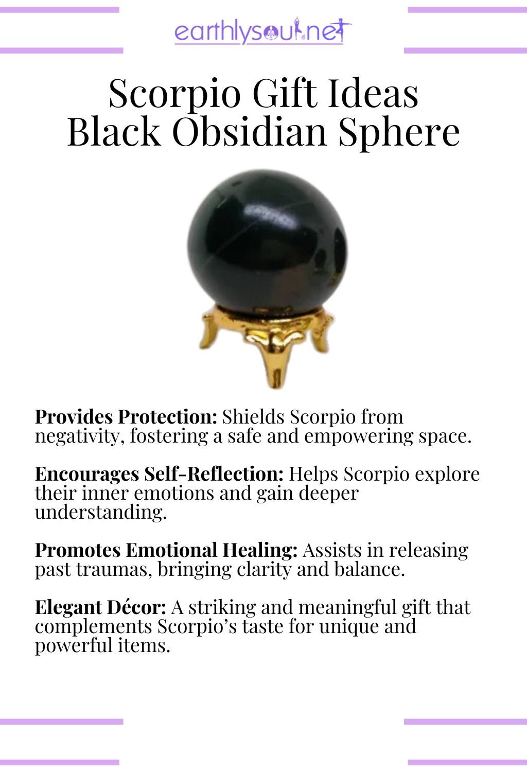 Black obsidian sphere, providing protection and promoting self-reflection, ideal as a gift for scorpio zodiac signs.
