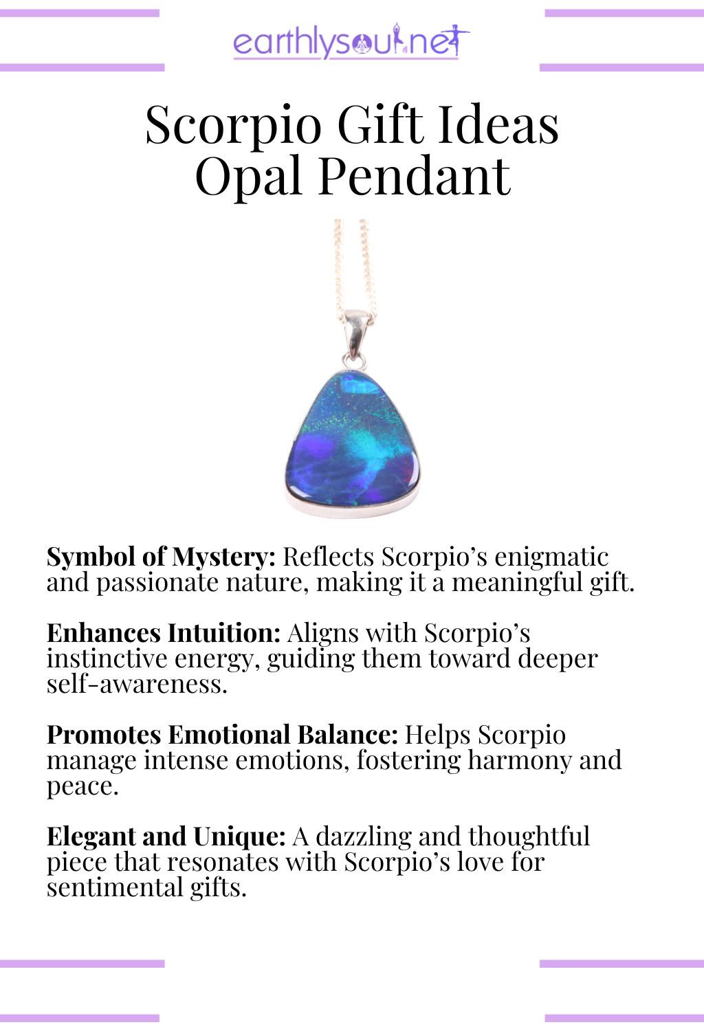 Opal pendant, symbolizing mystery and enhancing intuition, perfect as a gift for scorpio zodiac signs.