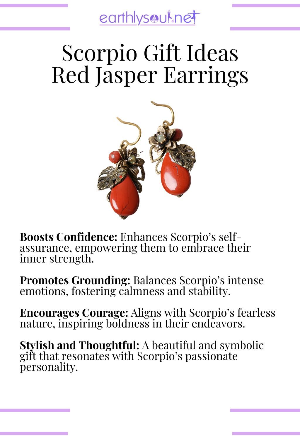 Red jasper earrings, boosting confidence and promoting grounding, perfect as a gift for scorpio zodiac signs.