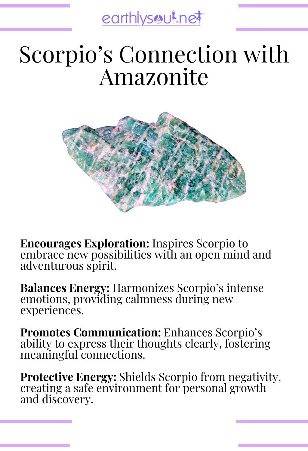 Amazonite crystal, encouraging exploration and balancing energy, perfect for adventurous scorpio zodiac signs.