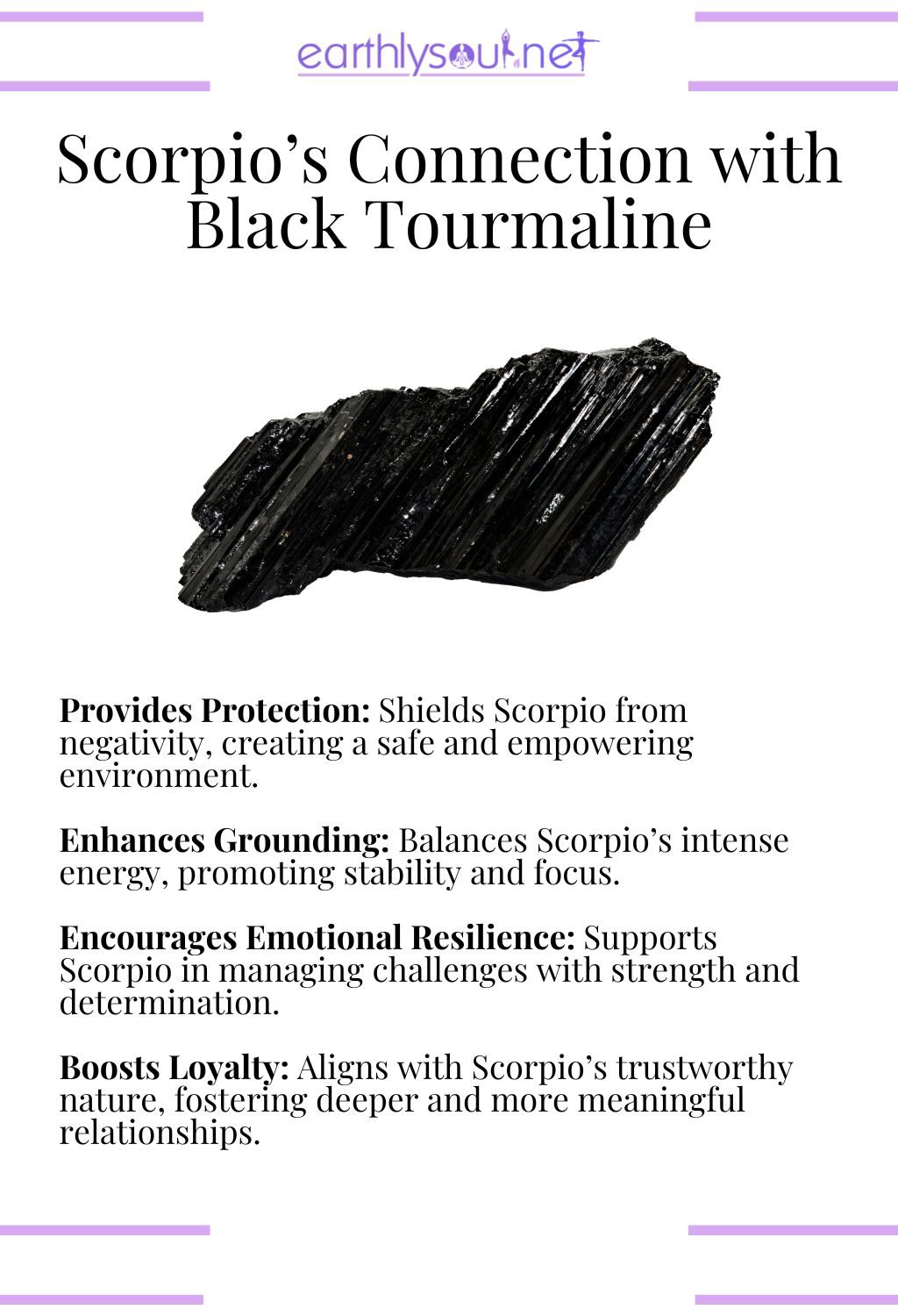Black tourmaline crystal, providing protection and enhancing grounding, perfect for scorpio zodiac signs.