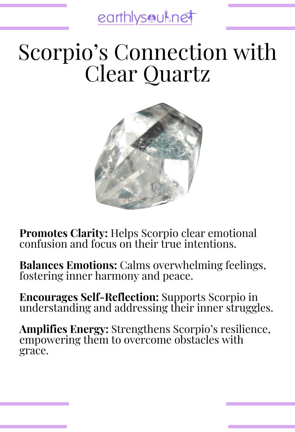Clear quartz crystal, promoting clarity and balancing emotions, ideal for scorpio zodiac signs.