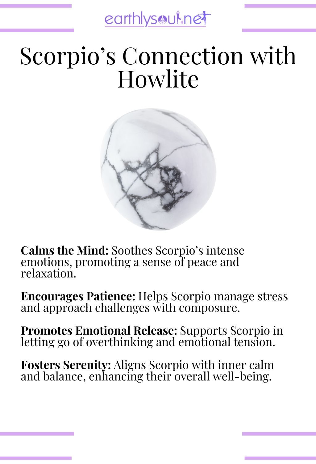 Howlite crystal, calming the mind and fostering serenity, perfect for scorpio zodiac signs seeking inner peace.
