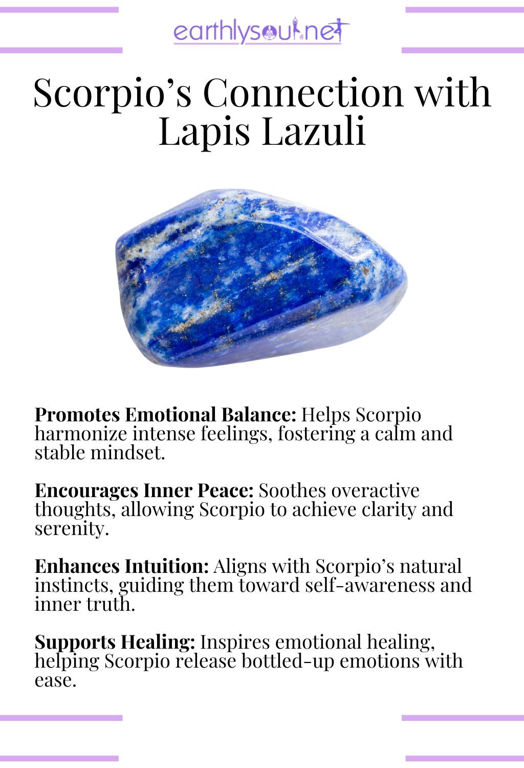 Lapis lazuli crystal, promoting emotional balance and inner peace, ideal for scorpio zodiac signs seeking serenity.
