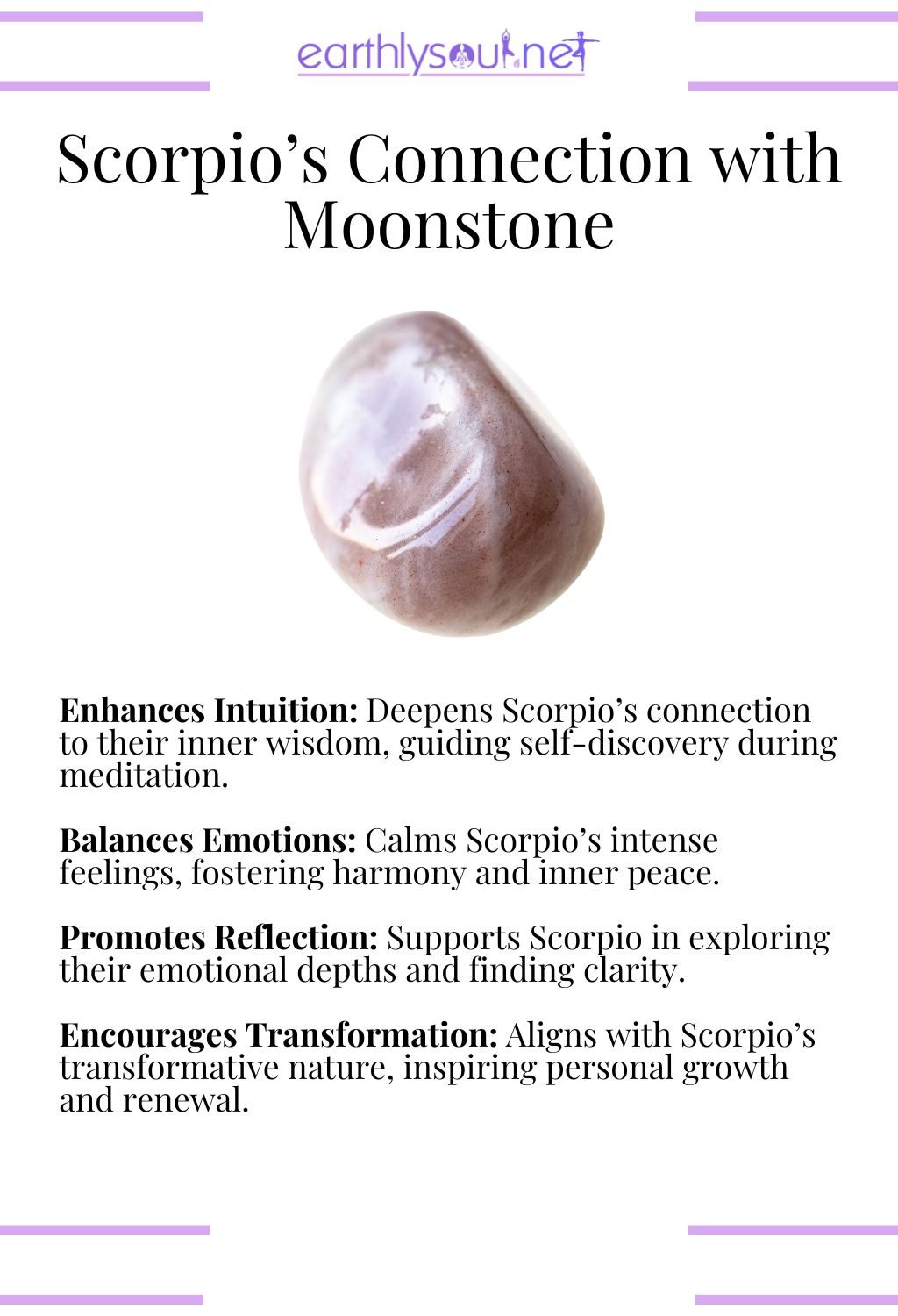 Moonstone crystal, enhancing intuition and balancing emotions, perfect for scorpio meditation.
