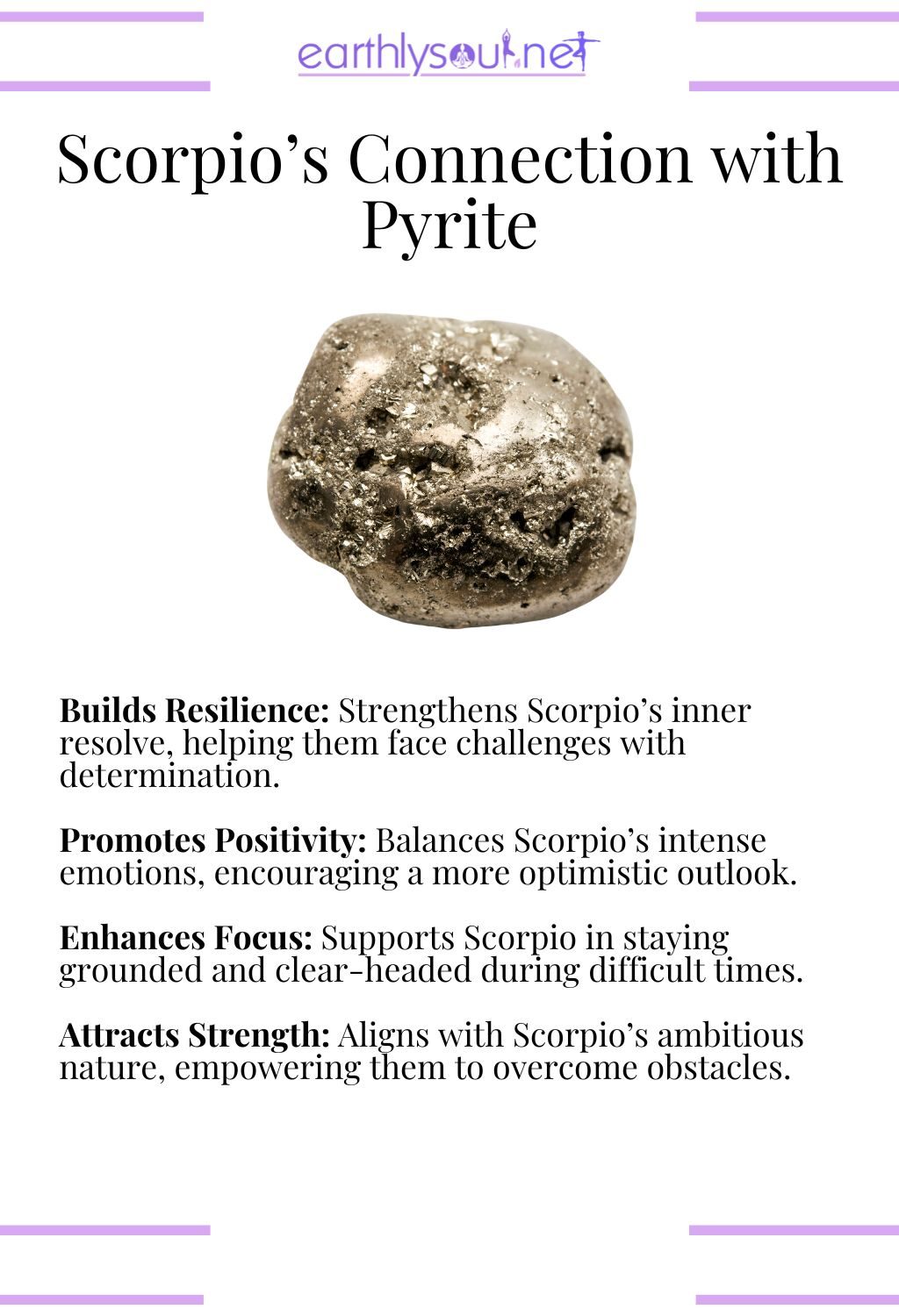 Pyrite crystal, building resilience and enhancing focus, ideal for scorpio zodiac signs. "
