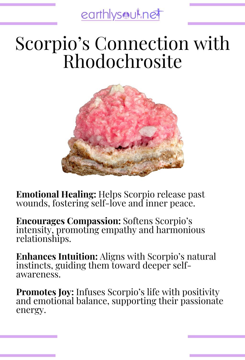 Rhodochrosite crystal, encouraging emotional healing and compassion, ideal for scorpio zodiac signs.