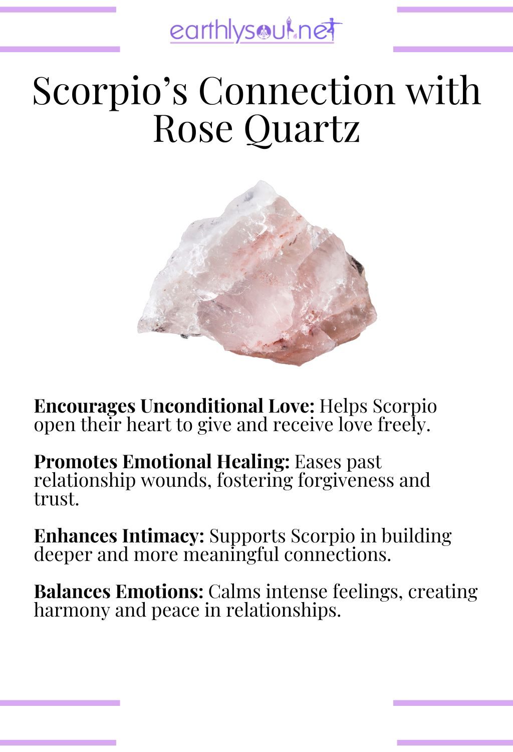 Rose quartz crystal, encouraging unconditional love and emotional healing, perfect for scorpio zodiac signs in relationships.