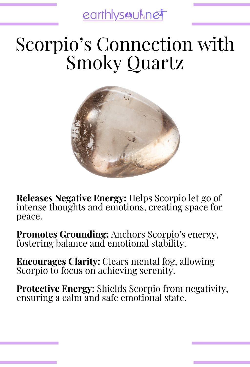 Smoky quartz crystal, releasing negative energy and promoting grounding, ideal for scorpio zodiac signs seeking inner peace.