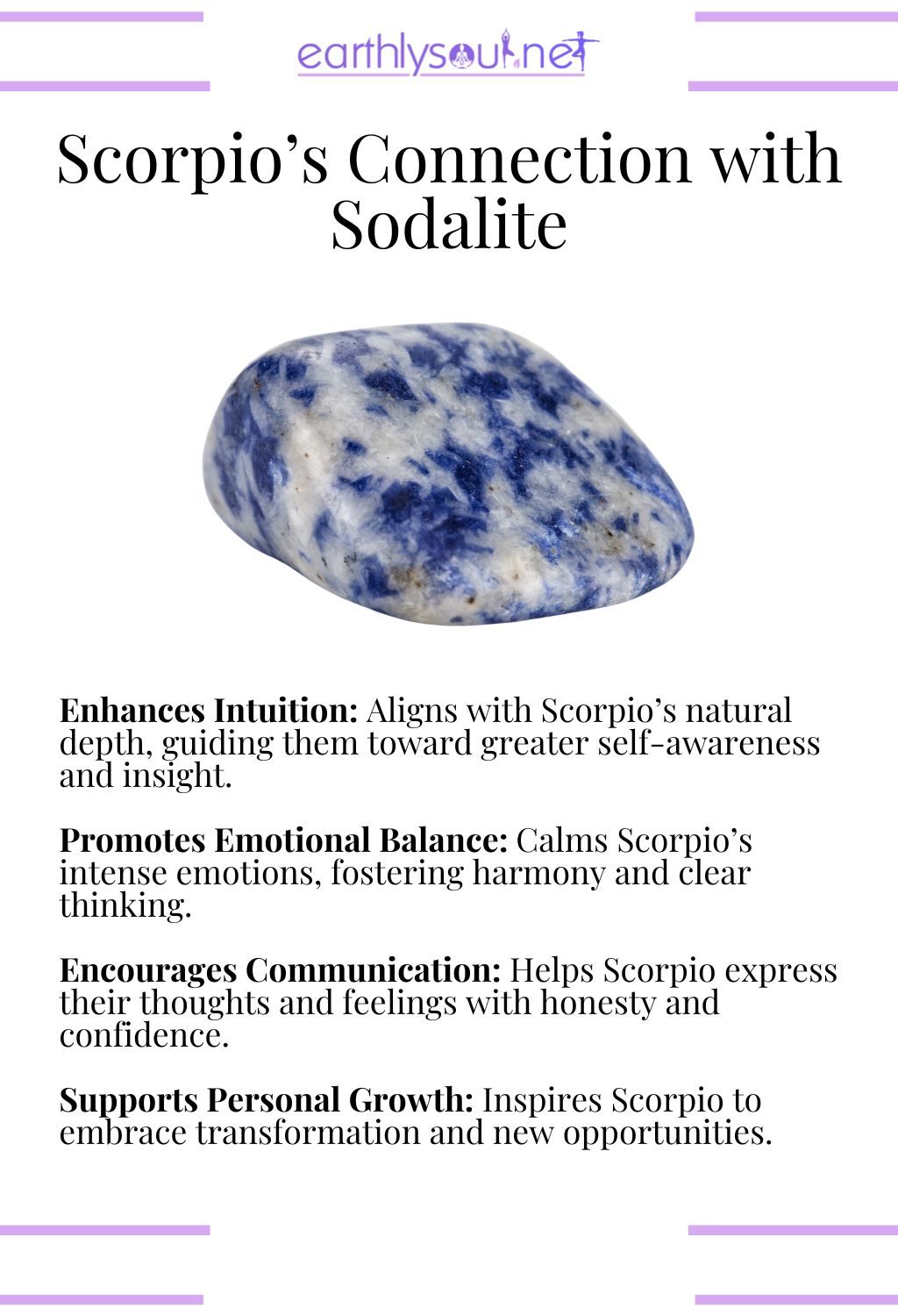 Sodalite crystal, enhancing intuition and promoting emotional balance, ideal for scorpio zodiac signs.