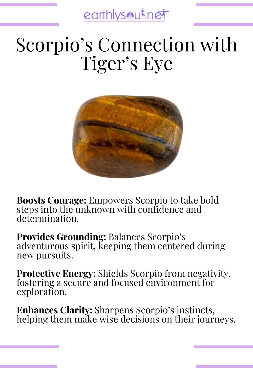 Tiger’s eye crystal, boosting courage and providing grounding energy, ideal for adventurous scorpio zodiac signs.