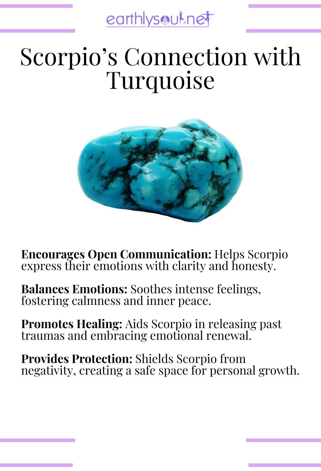 Turquoise crystal, encouraging open communication and balancing emotions, ideal for scorpio zodiac signs.
