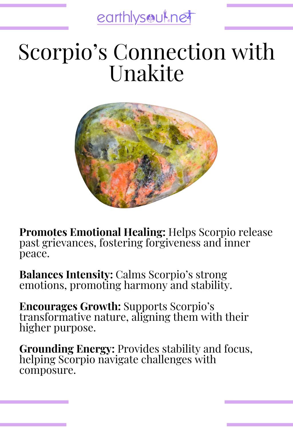 Unakite crystal, promoting emotional healing and balancing intensity, ideal for scorpio zodiac signs.