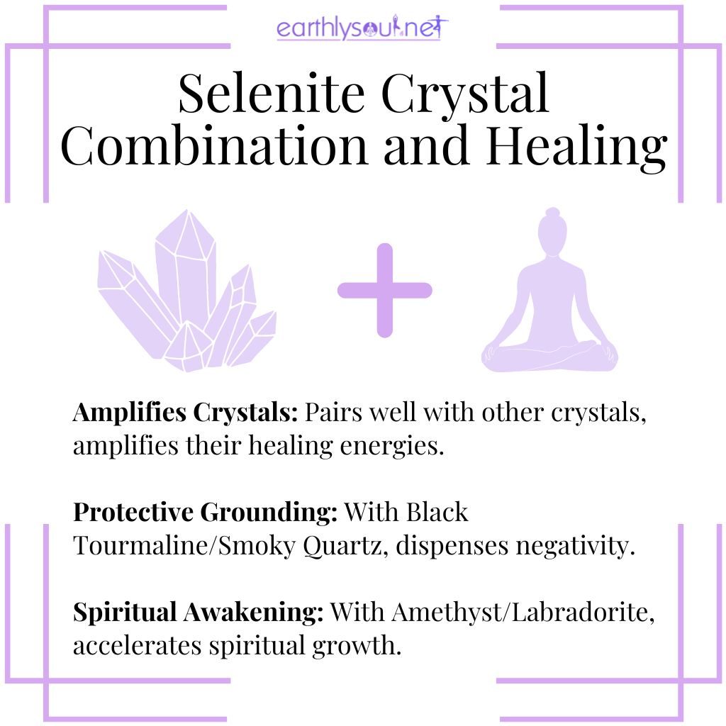 Selenite with other crystals for amplified healing, protective grounding, and spiritual awakening