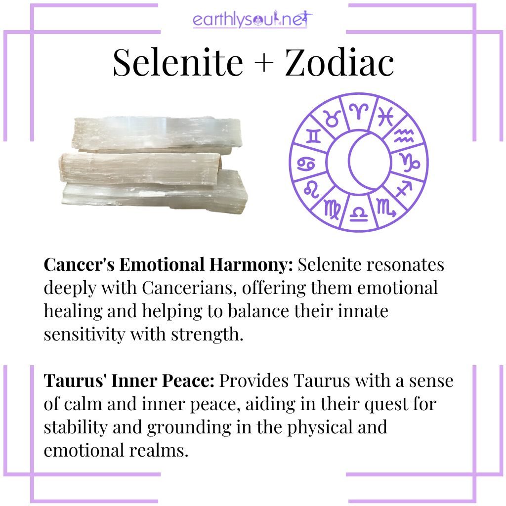 Selenite connecting with cancer and taurus for emotional harmony, spiritual depth, and inner peace
