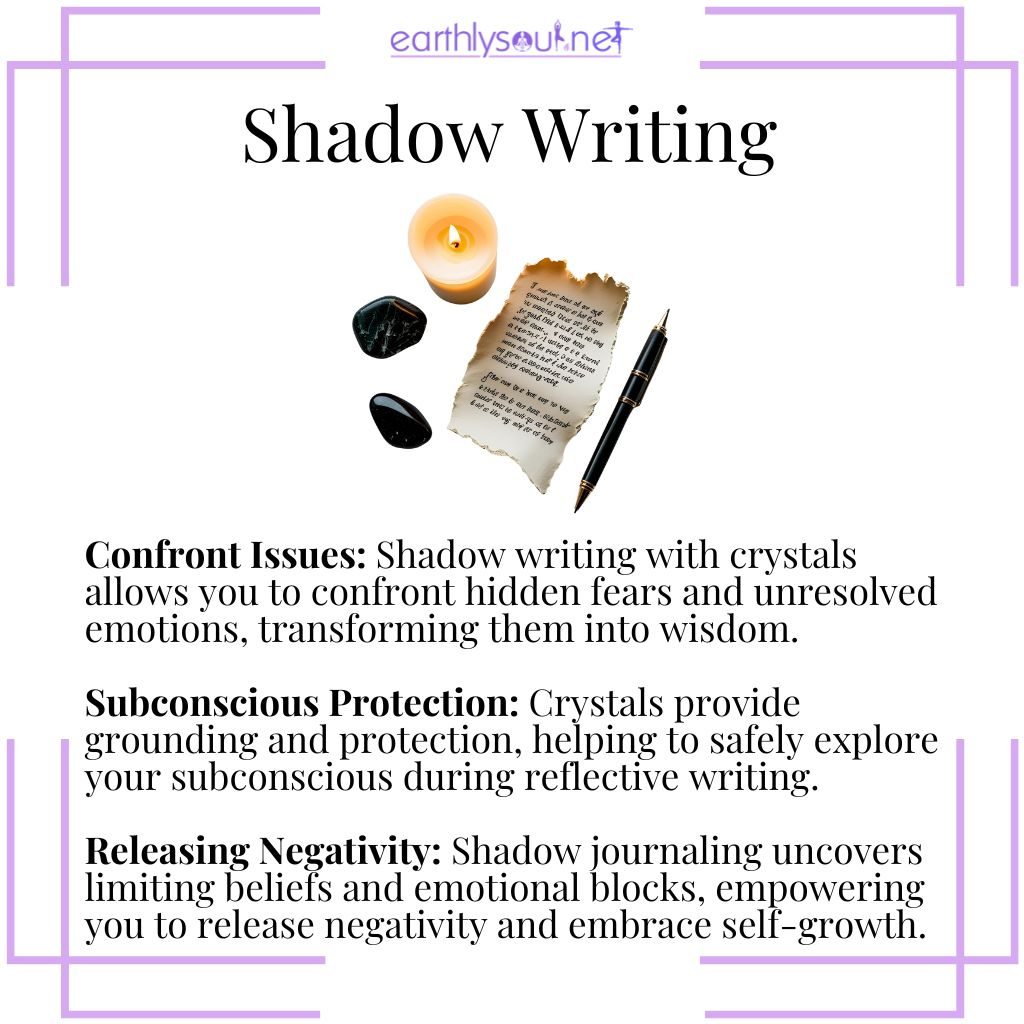 Shadow writing with retrograde crystals for deep reflection, emotional release, and personal transformation