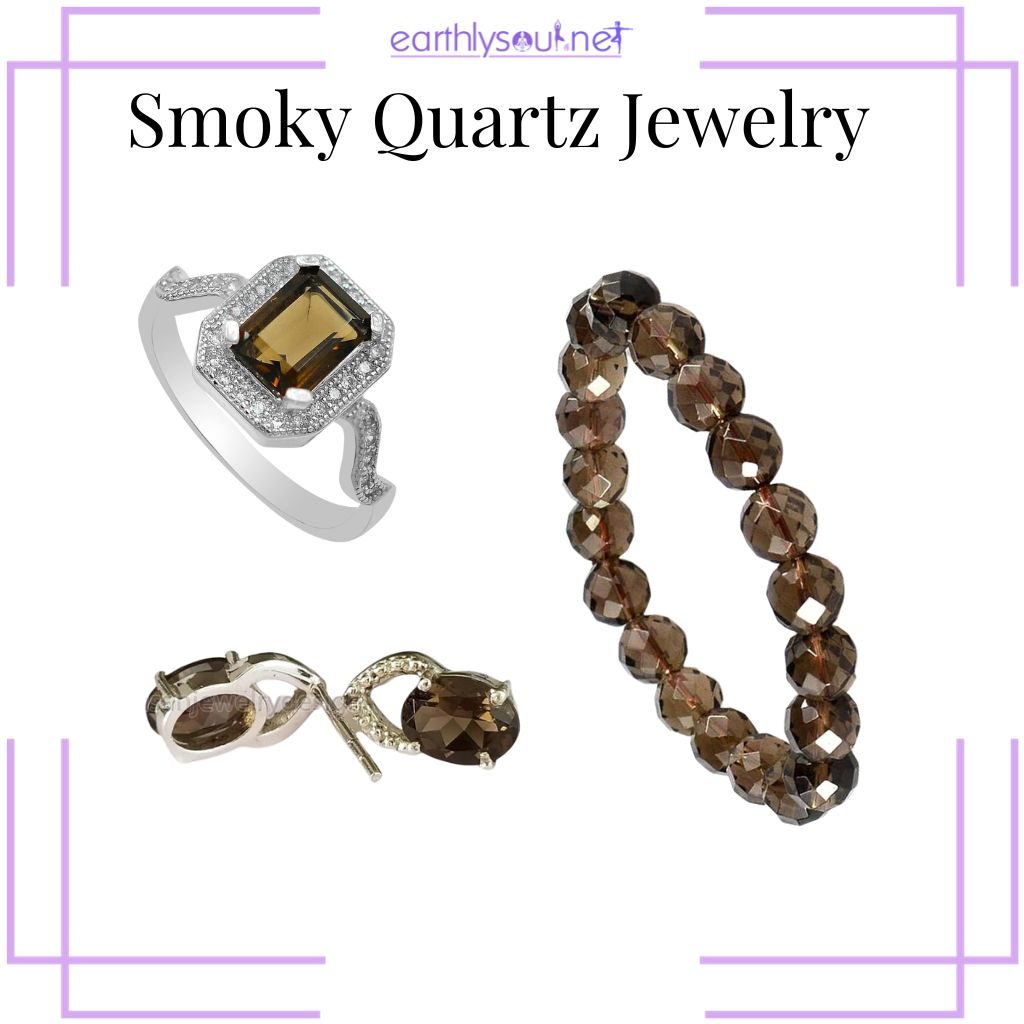 Smoky quartz ring, bracelets and earrings