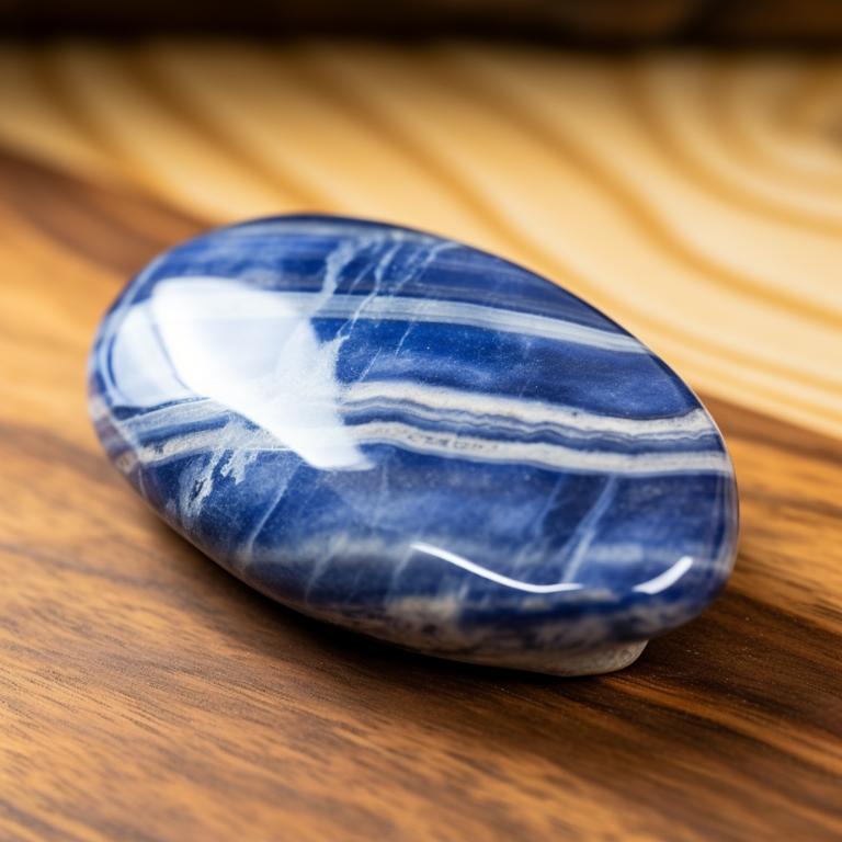 Sodalite crystal on wooden surface