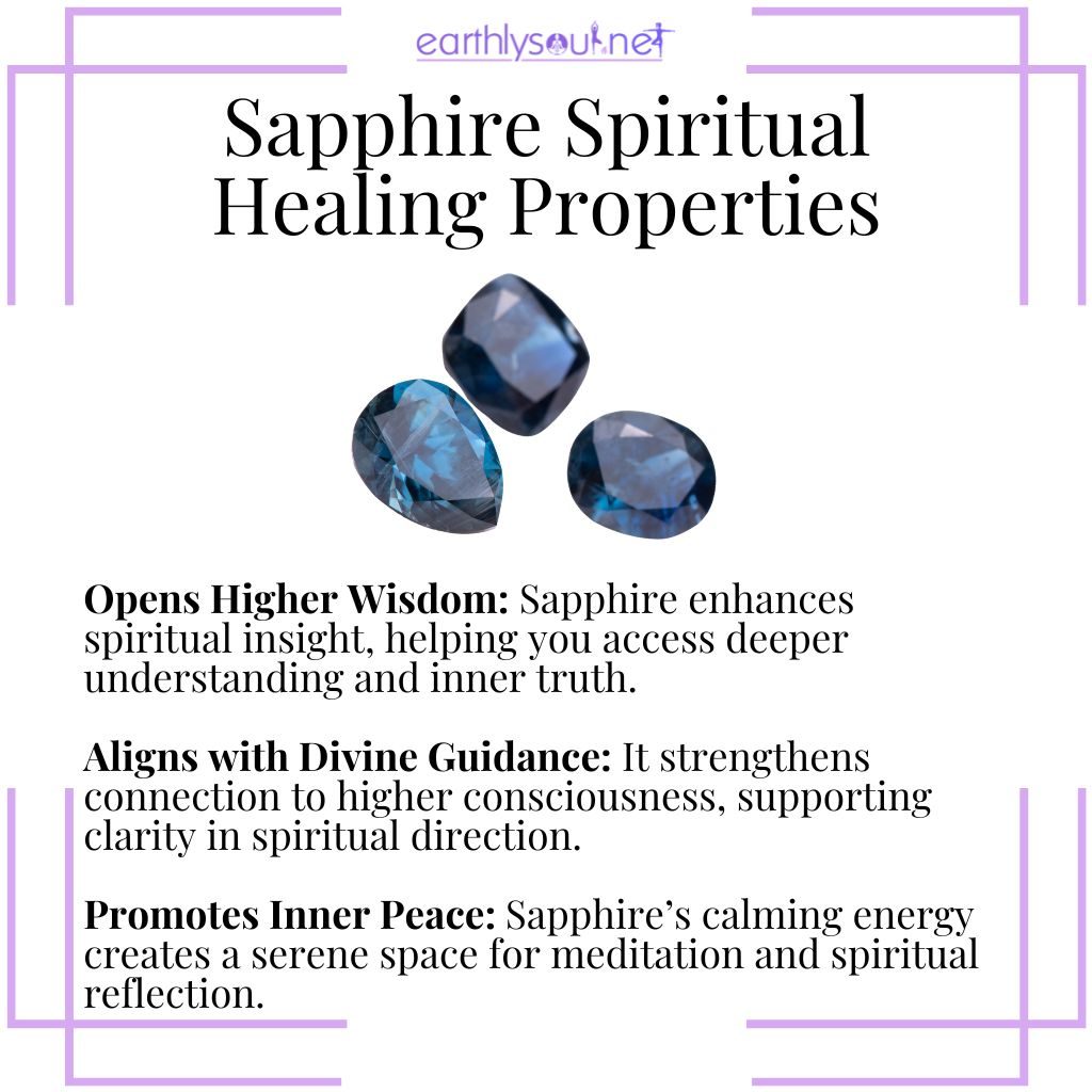 Sapphire spiritual healing properties – a wisdom crystal that enhances spiritual insight, supports divine guidance, and promotes inner peace.
