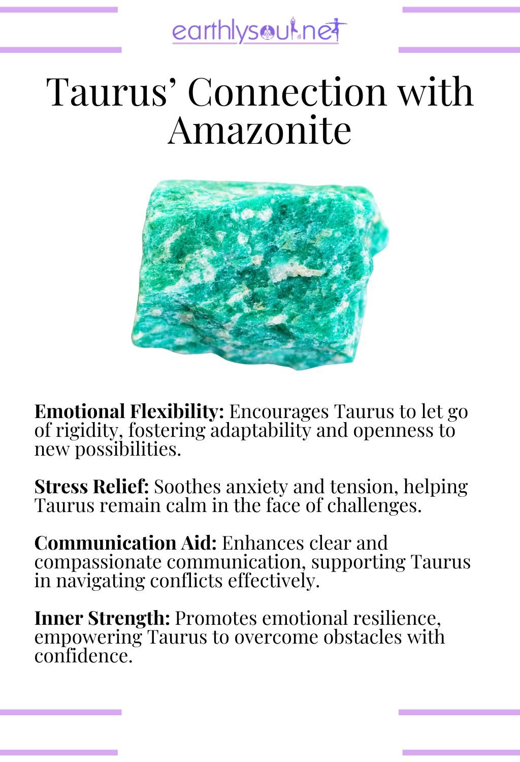 Amazonite crystal, encouraging flexibility and relieving stress, ideal for taurus zodiac signs.