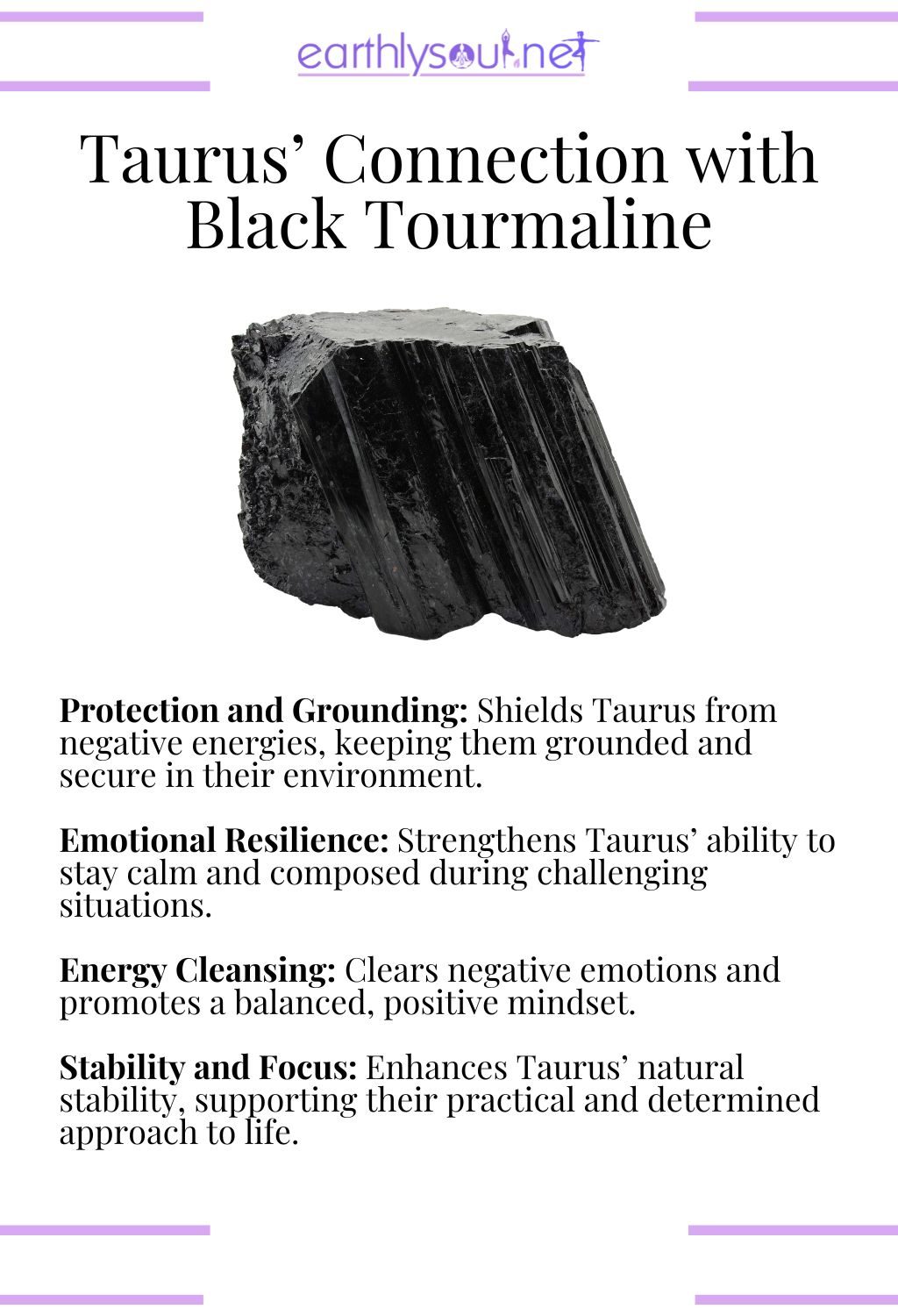 Black tourmaline crystal, providing protection and grounding energy, ideal for taurus zodiac signs.