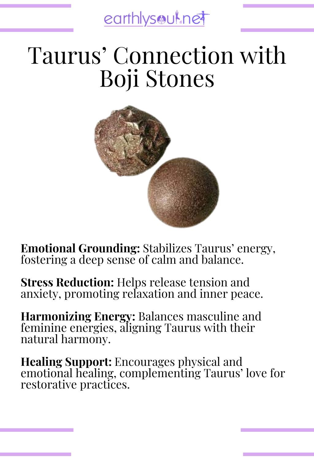 Boji stones, providing emotional grounding and harmonizing energy, ideal for taurus zodiac signs.