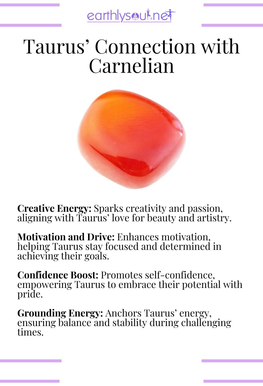 Carnelian crystal, boosting creativity and confidence, ideal for taurus zodiac signs.