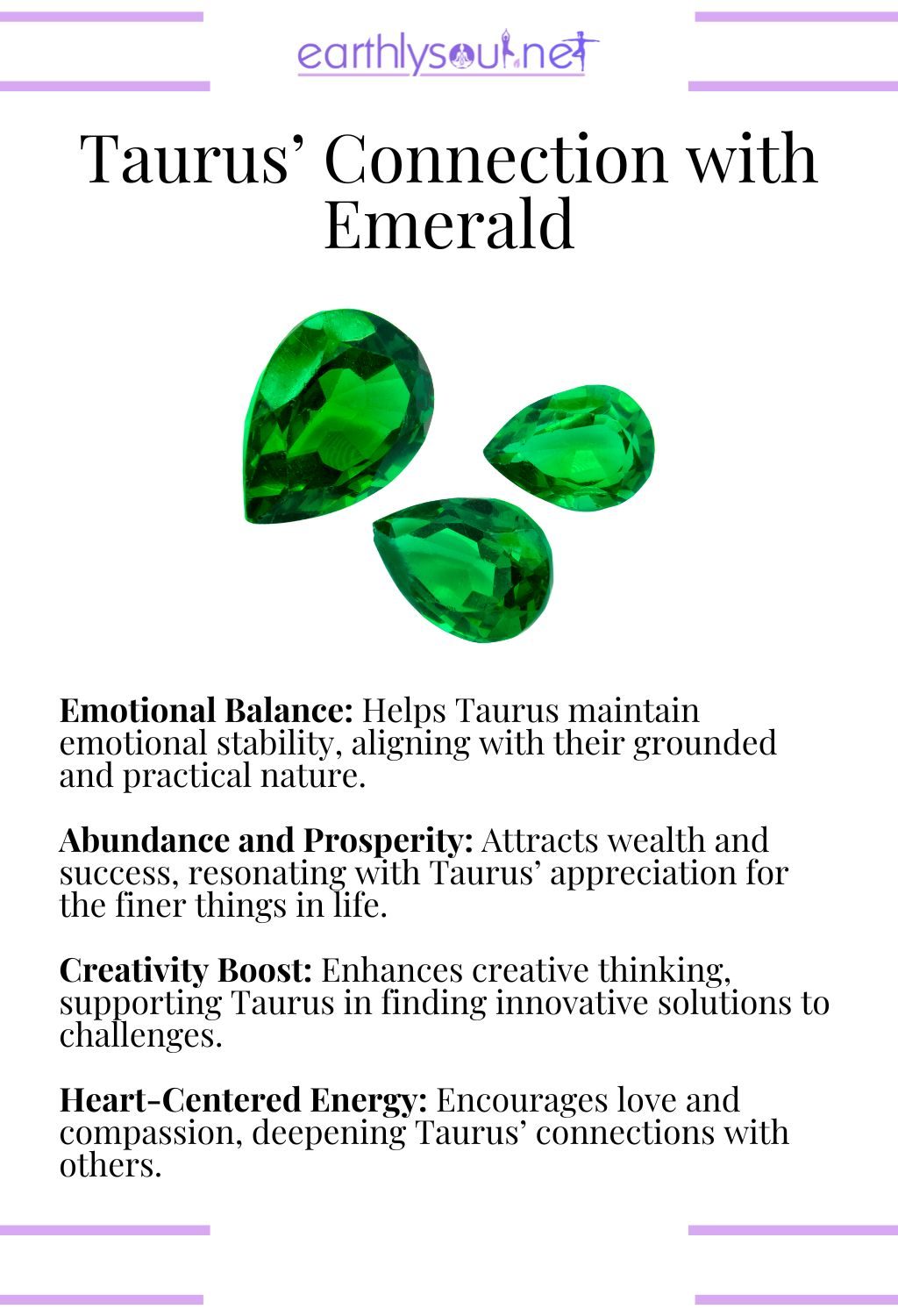 Emerald crystal, promoting emotional balance and prosperity, ideal for taurus zodiac signs.