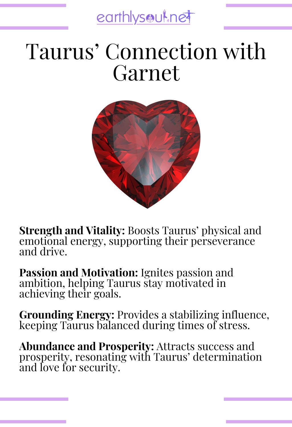 Garnet crystal, promoting strength and motivation, ideal for taurus zodiac signs.