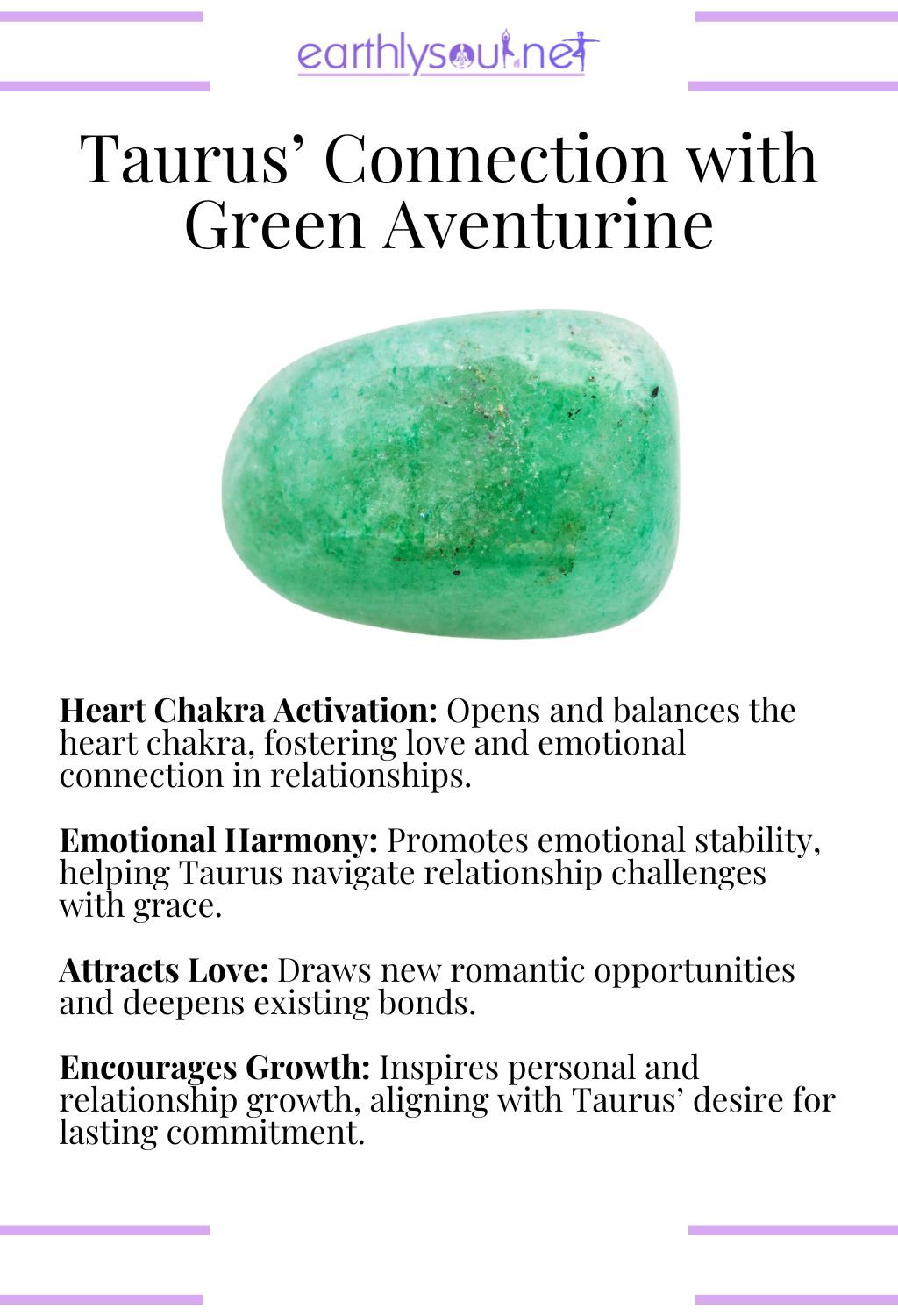 Green aventurine crystal, activating the heart chakra and promoting emotional harmony, ideal for taurus zodiac signs.