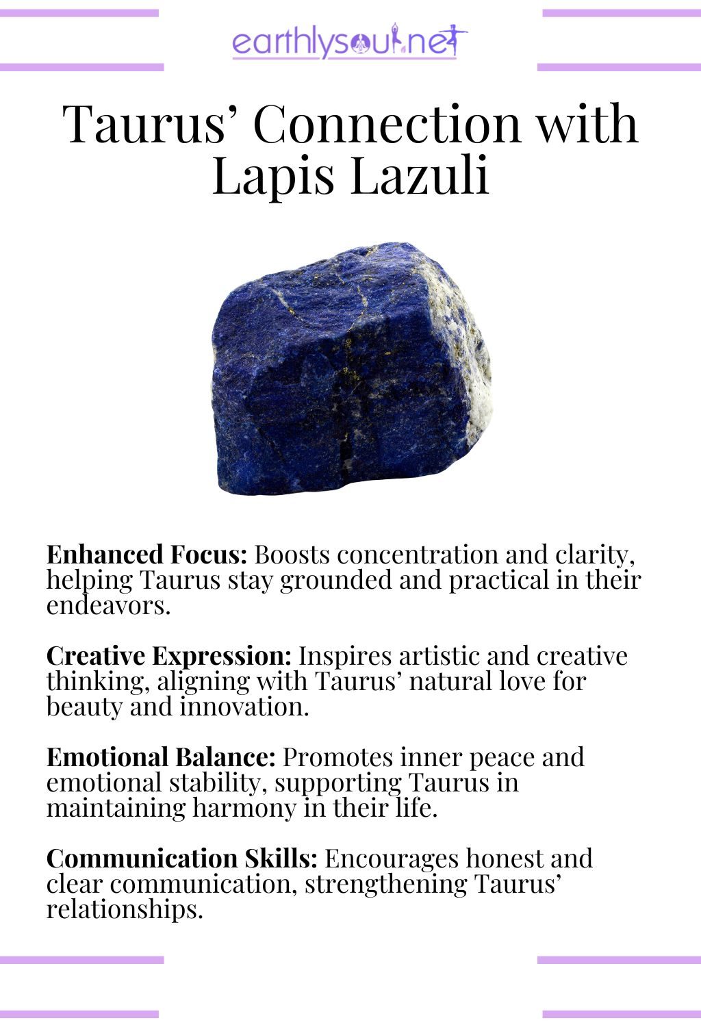 Lapis lazuli crystal, enhancing focus and creative expression, ideal for taurus zodiac signs.