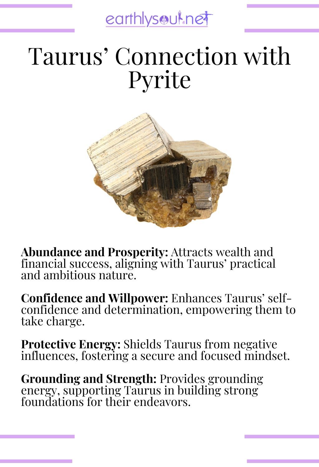 Pyrite crystal, promoting abundance and confidence, perfect for taurus zodiac signs.