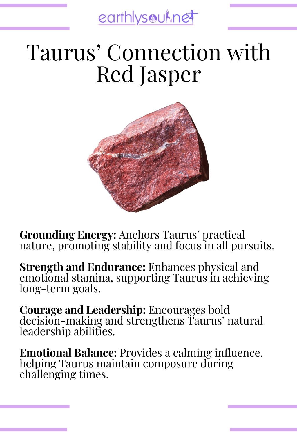 Red jasper crystal, promoting grounding energy and endurance, ideal for taurus zodiac signs.