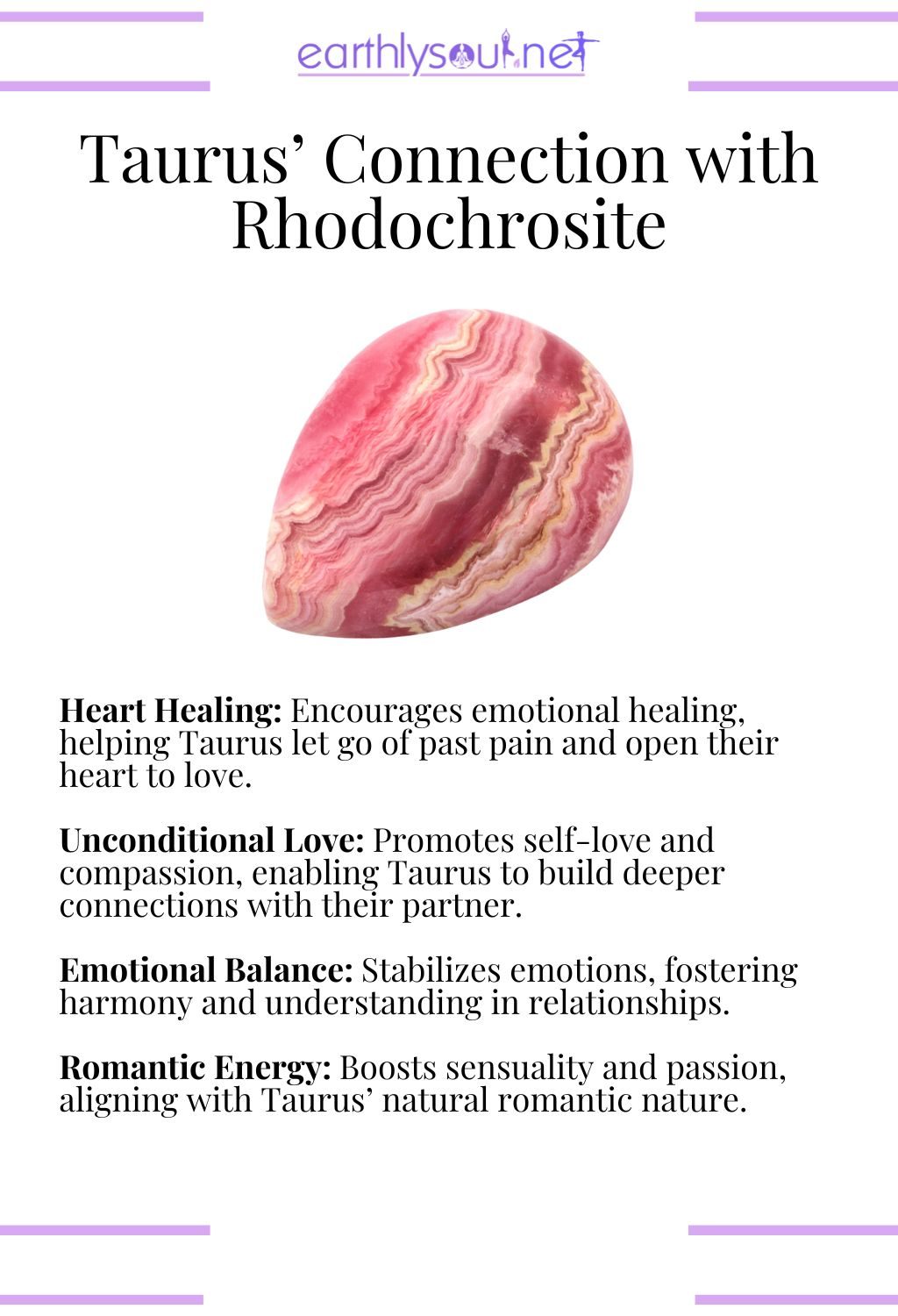 Rhodochrosite crystal, promoting heart healing and romantic energy, ideal for taurus zodiac signs.
