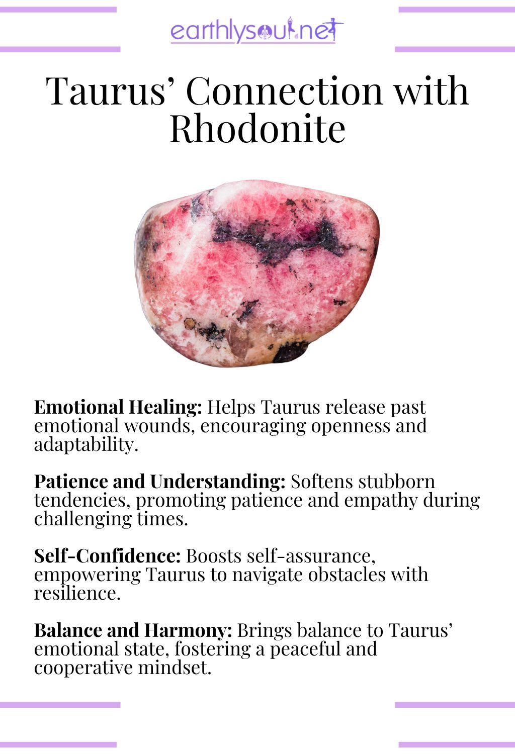 Rhodonite crystal, promoting emotional healing and balance, perfect for taurus zodiac signs.