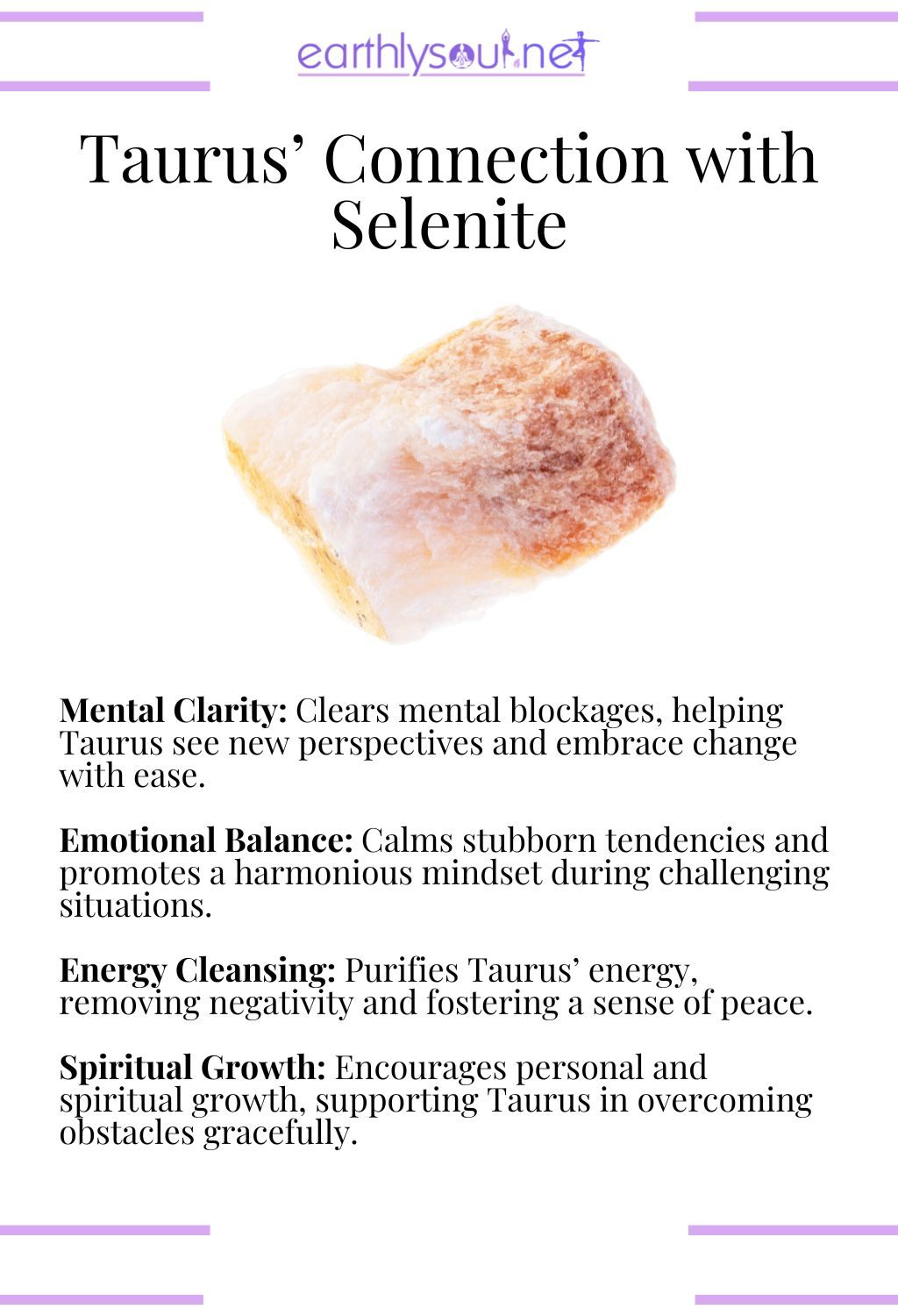 Selenite crystal, providing clarity and emotional balance, ideal for taurus zodiac signs.