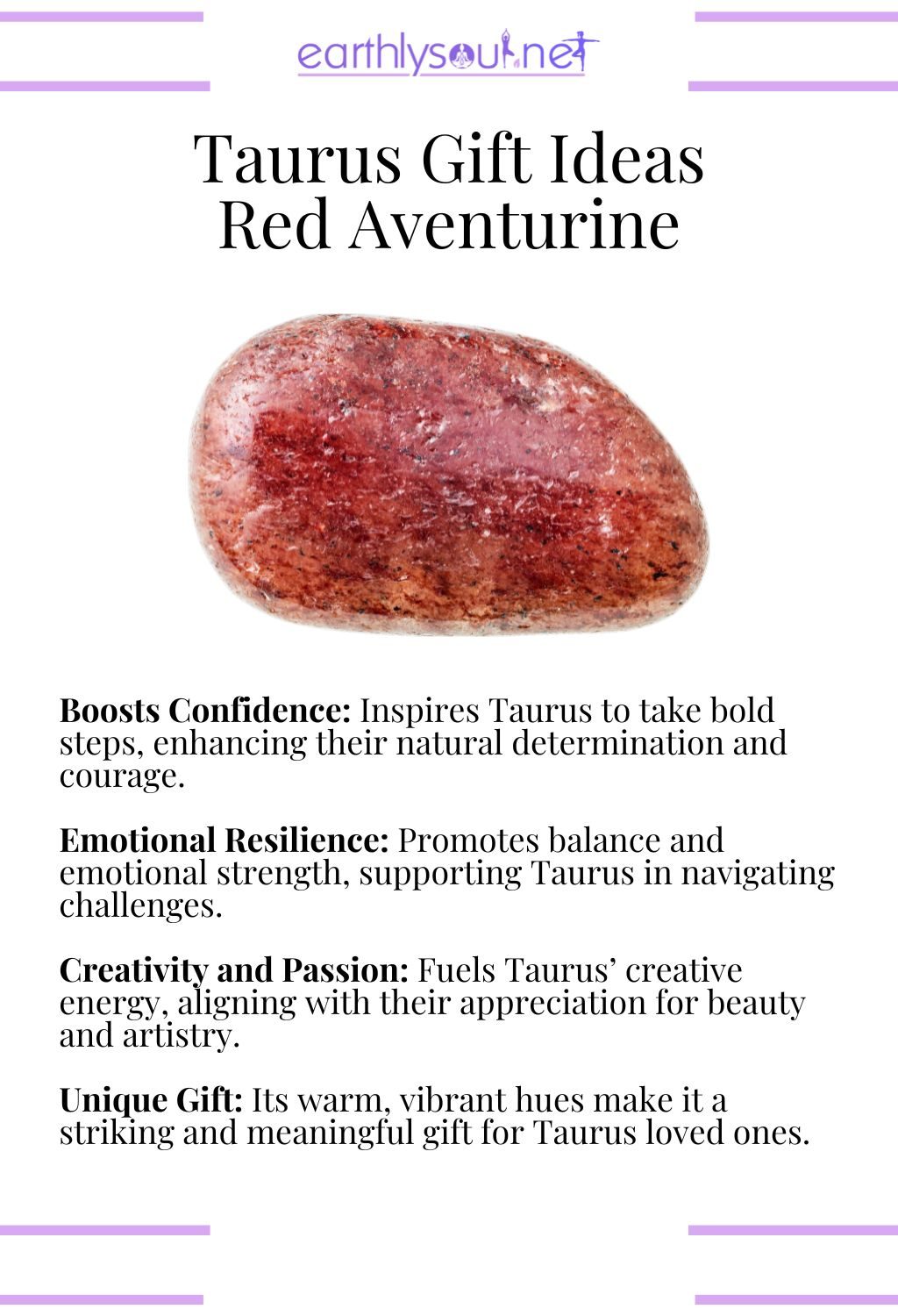 Red aventurine crystal, boosting confidence and creativity, ideal as a gift for taurus zodiac signs.
