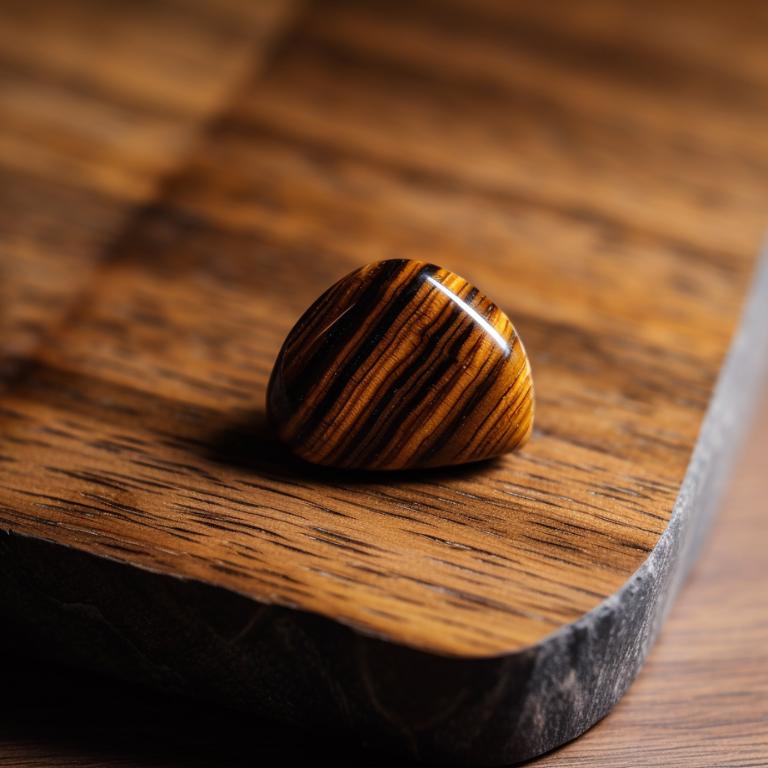 Photo of tigers eye stone on top of wooden board