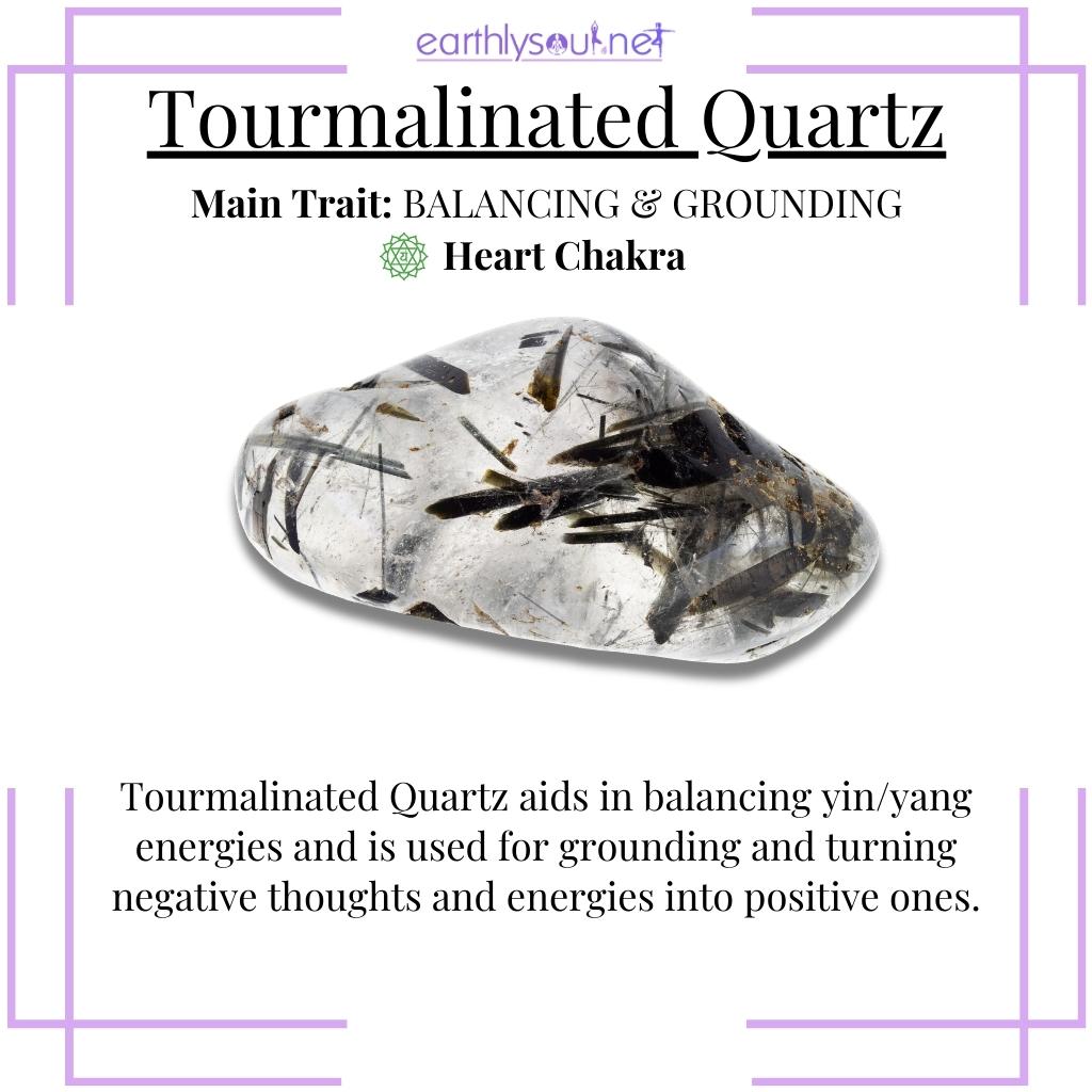 Clear quartz with black tourmaline threads, balancing energies and transforming negativity
