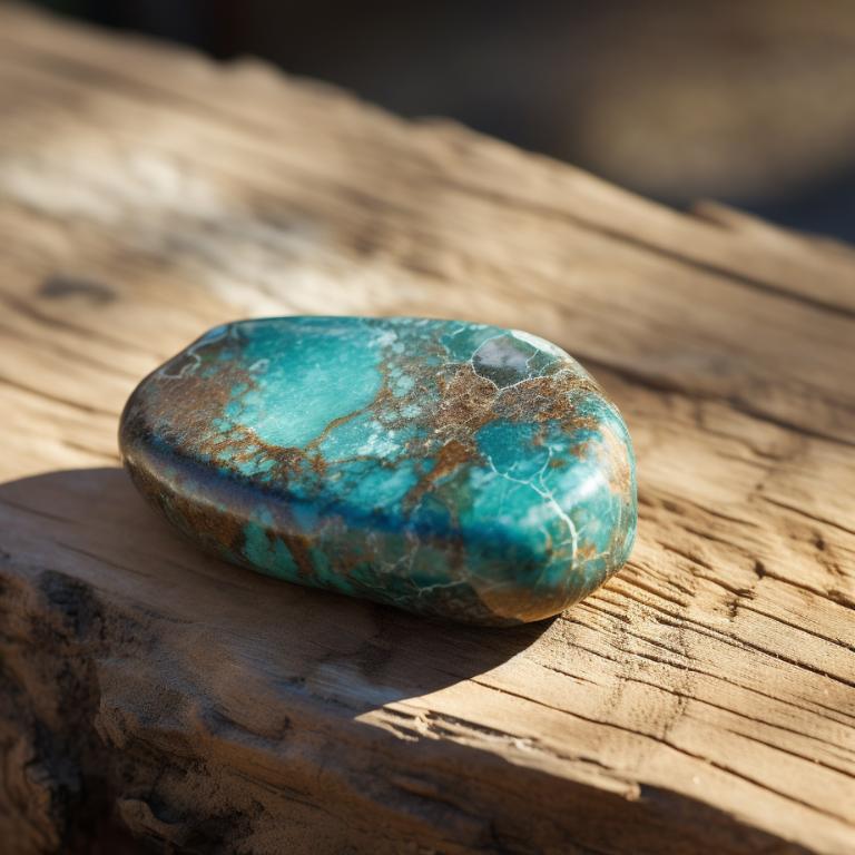 Photo of turquoise stone on wooden beam