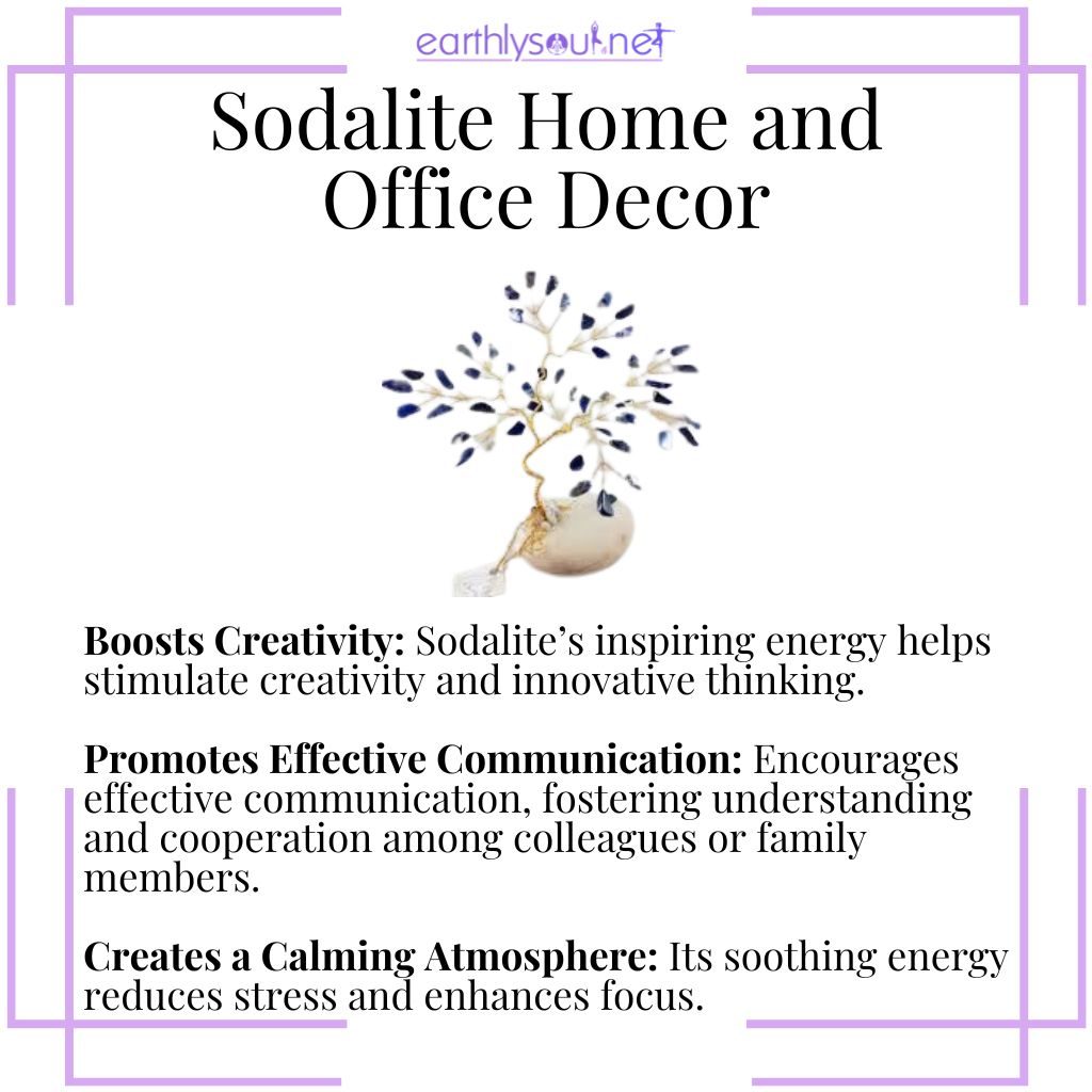 Sodalite decor for boosting creativity, promoting communication, and creating a calming atmosphere.