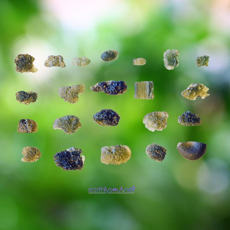 Variety of moldavite crystals